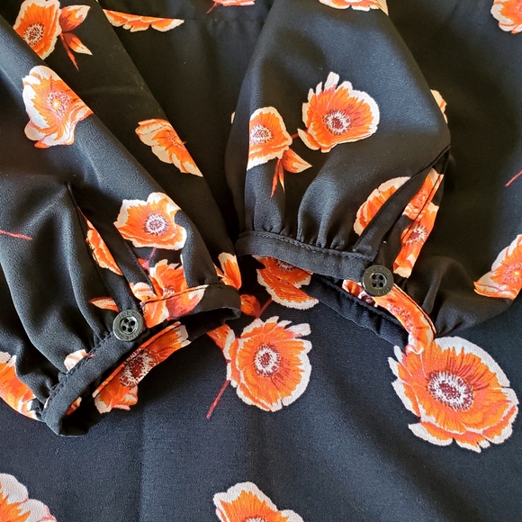 Jack Wills Black Poppy Print Fit & Flare Long Sleeved Mini Dress size 4 - Picture 4 of 4